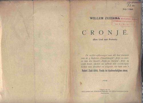 Original Boer War Item ... Song   `Cronje ` A5 size