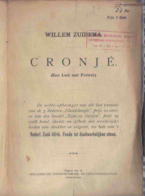 Original Boer War Item ... Song   `Cronje ` A5 size