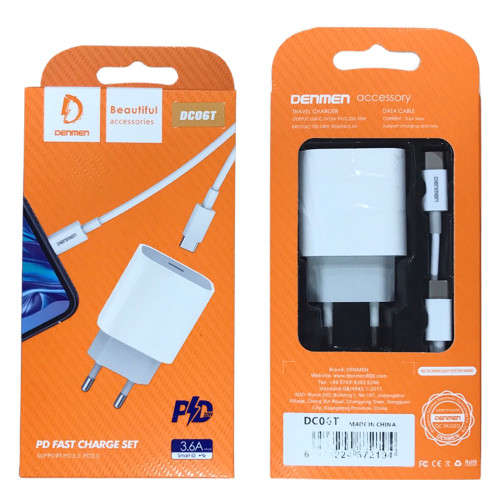 DENMEN DC06T 3.6A USB-C + CABLE TYPE-C TO TYPE-C PD 20W