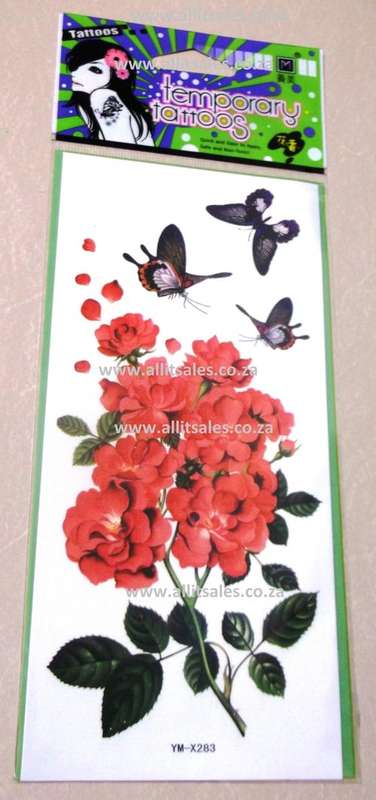 TEMPORARY TATTOOS RED FLOWERS/BUTTERFLIES