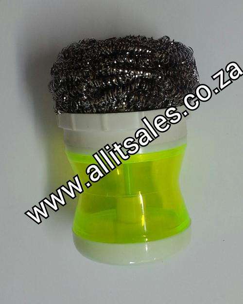 DISHWASHING POT SCOURER WITH SOAP DISPENSER - NEON