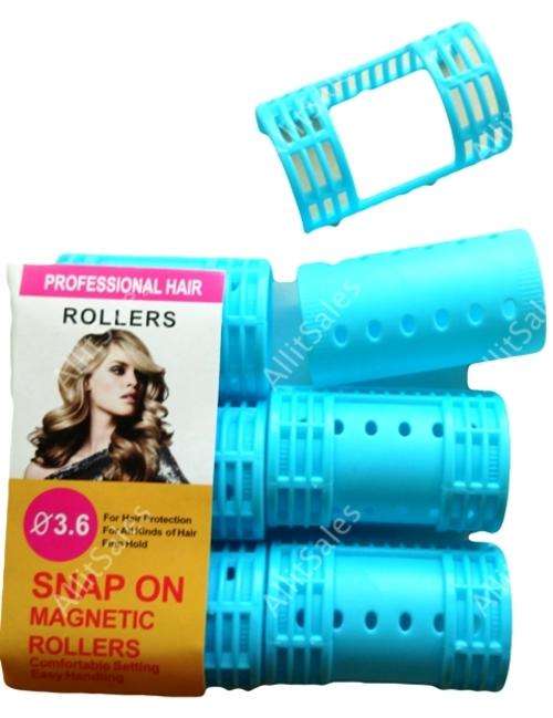 HAIR ROLLERS SNAP ON - 6 JUMBO BLUE