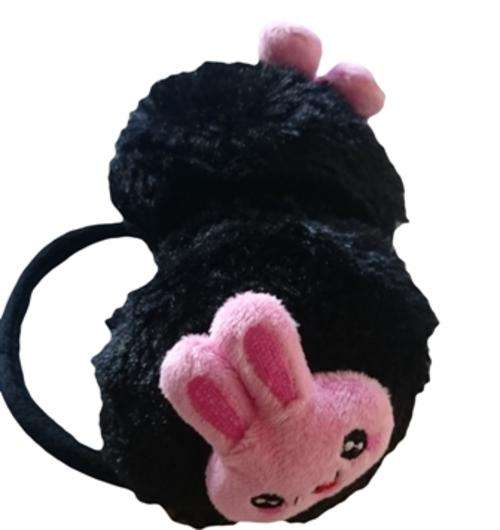 WARM EAR MUFFS  - BLACK WITH RABBIT