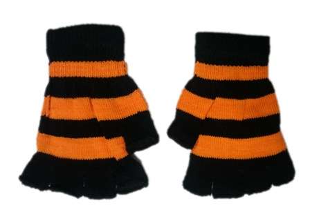 Fingerless Hand Gloves Age 5 - 16 - Black and Orange