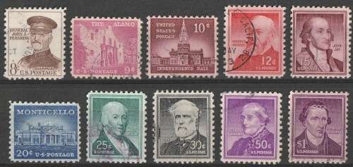 USA 1954 Assortment of 12 good used stamps
