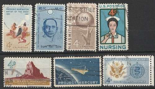 USA 1961.  Assortment of 7 good used stamps