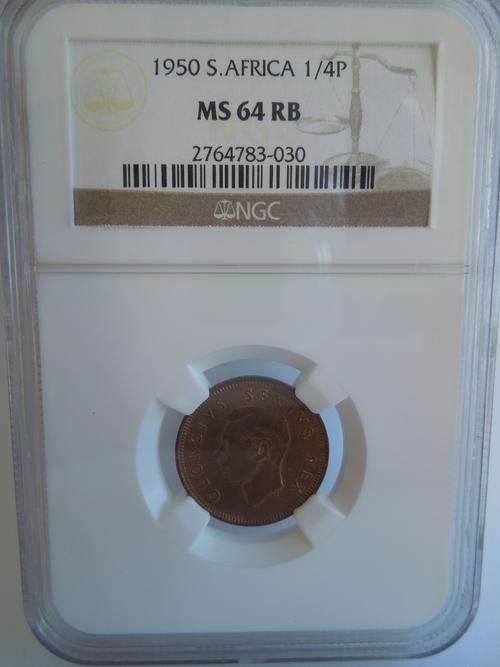 ##### 1950 MS 64 RB 1/4 PENNY NGC GRADED Uncirculated #####