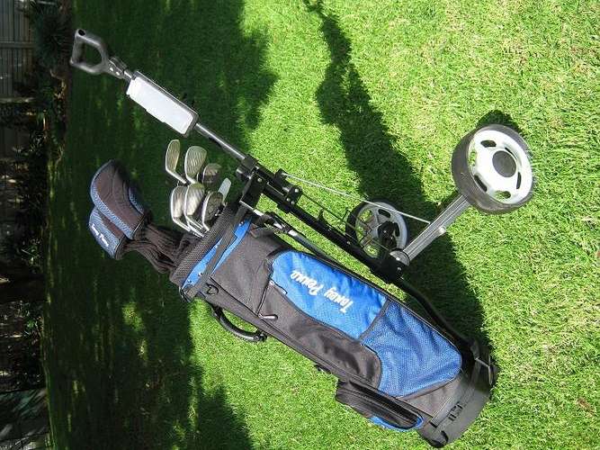 Toney Penna golf clubs and bag. Trolley included