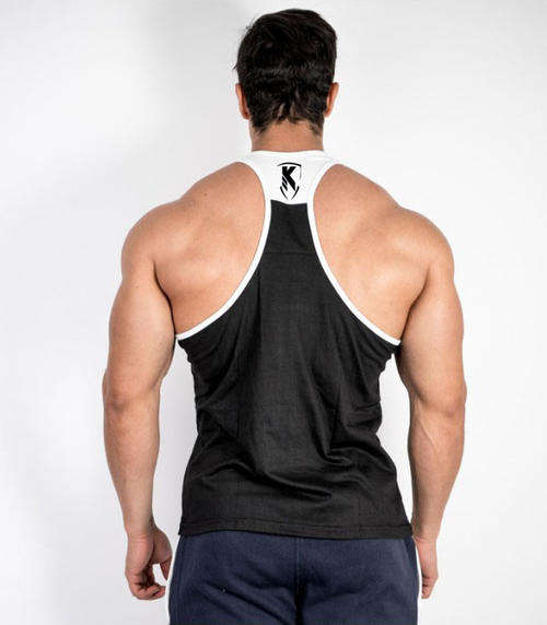 PANELED STRINGER VEST WHITE BLACK / Body Building Vest / Gym Vest / Gym Wear