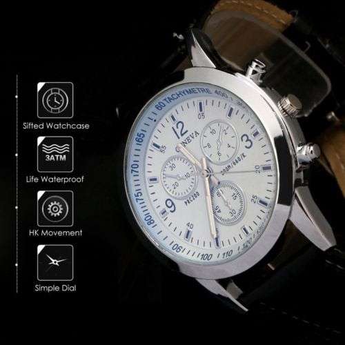 Lightweight Military Leather Stainless Steel Quartz Analog Men's Watch - CLEARANCE SALE