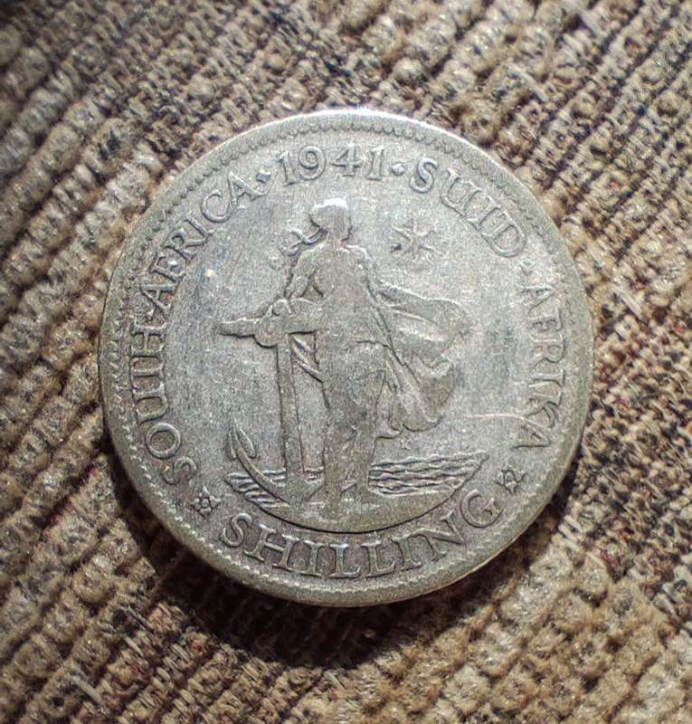 1941 SOUTH AFRICA Large GEORGE VI Anchor OD VINTAGE Silver Shilling Coin