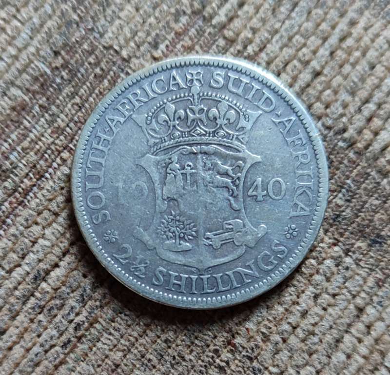 1940 SOUTH AFRICA Large GEORGE VI Shields Old Silver 2 1/2 Shilling Coin