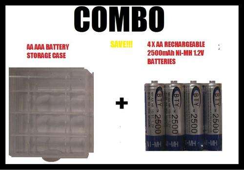 4 x AA BTY Rechargeable Battery 2500mAh Ni-MH 1.2V + battery case Combo