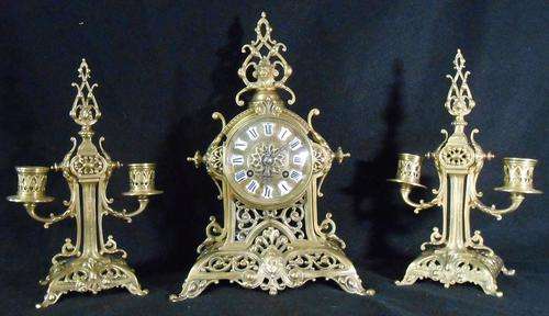 3 Piece solid brass `Japy Freres` Clock