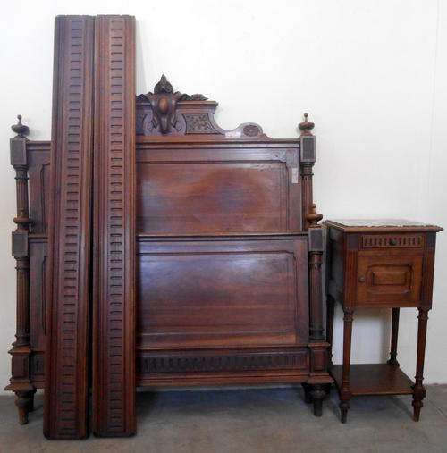 Walnut Henry II bed and matching nightstand