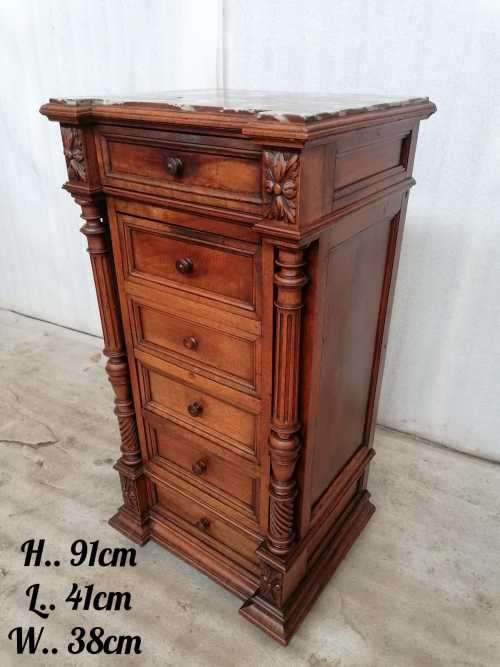 Antique Walnut Henry II Nightstand/ Bedside cabinet with Marble top