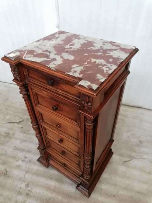 Antique Walnut Henry II Nightstand/ Bedside cabinet with Marble top