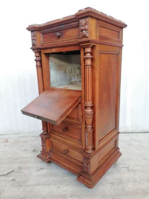 Antique Walnut Henry II Nightstand/ Bedside cabinet with Marble top