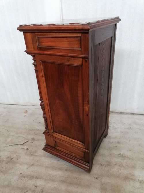 Antique Walnut Henry II Nightstand/ Bedside cabinet with Marble top