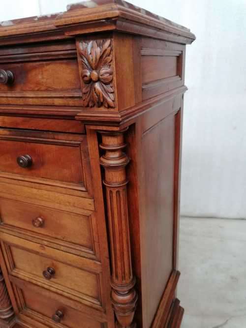 Antique Walnut Henry II Nightstand/ Bedside cabinet with Marble top