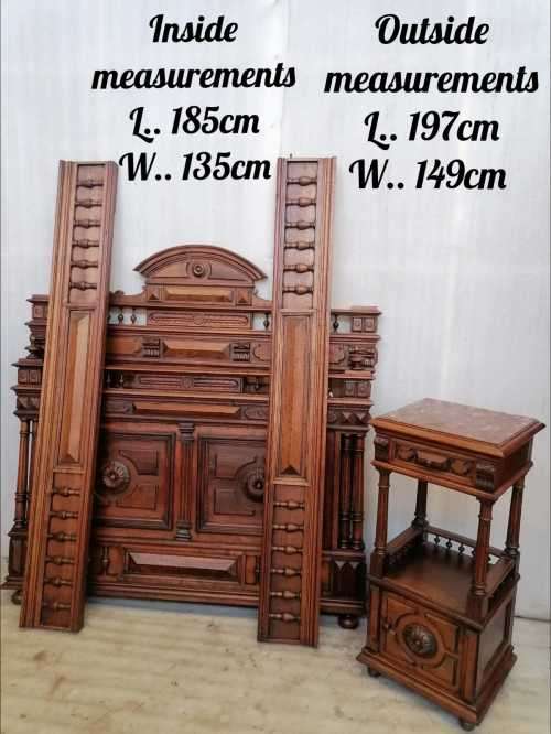Exquisite Henry II bed in Walnut with matching nightstand