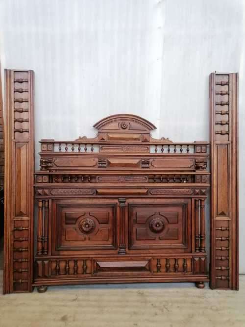 Exquisite Henry II bed in Walnut with matching nightstand