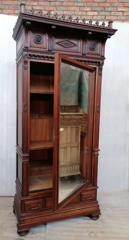 Beautiful  19th Century Walnut Gothic and Renaissance Armoire