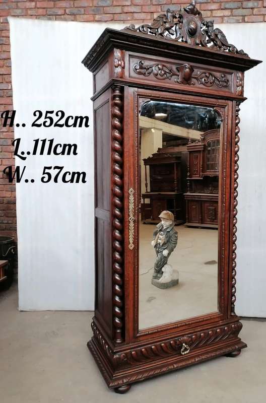 Antique French  Oak  Reanaissance Bookcase/Armoire with Barley Twist