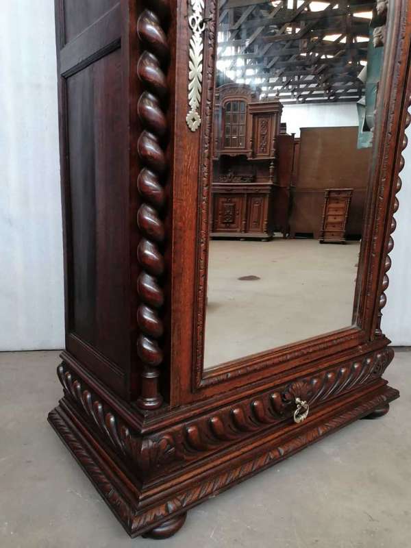 Antique French  Oak  Reanaissance Bookcase/Armoire with Barley Twist