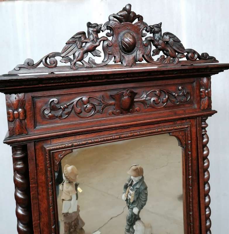 Antique French  Oak  Reanaissance Bookcase/Armoire with Barley Twist