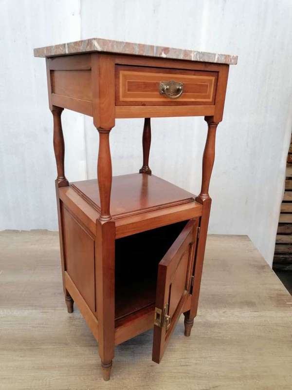 Antique Tall Mahogany and Inay Nightstand/ Cabinet with Marble top