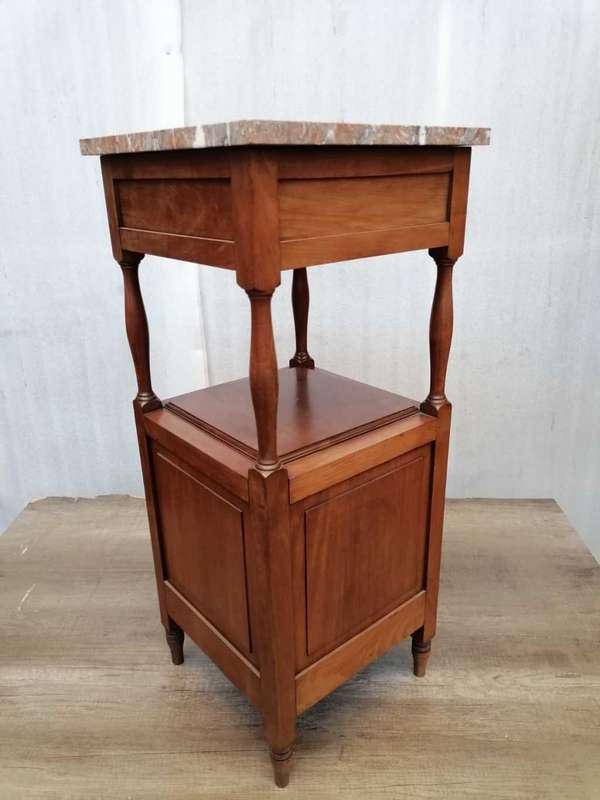 Antique Tall Mahogany and Inay Nightstand/ Cabinet with Marble top