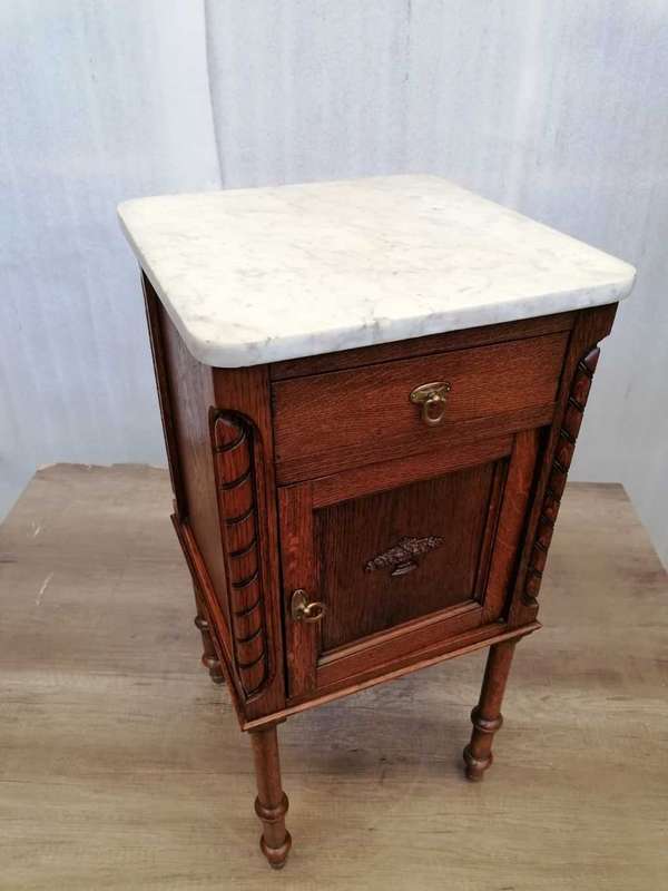 Oak Art deco Nightstand/ Cabinet with Marble top