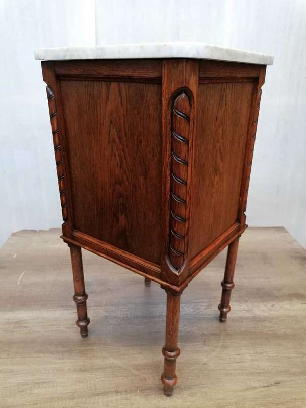 Oak Art deco Nightstand/ Cabinet with Marble top