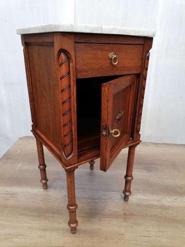 Oak Art deco Nightstand/ Cabinet with Marble top