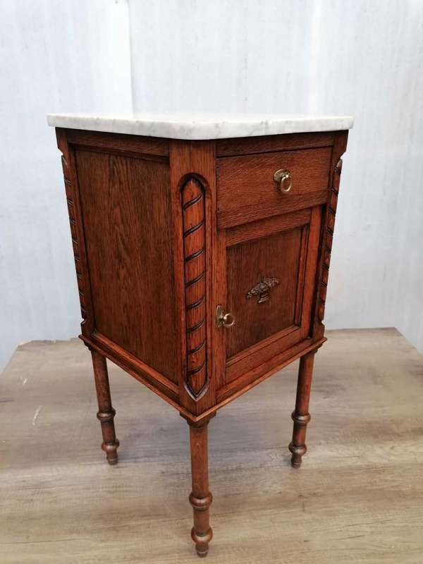 Oak Art deco Nightstand/ Cabinet with Marble top