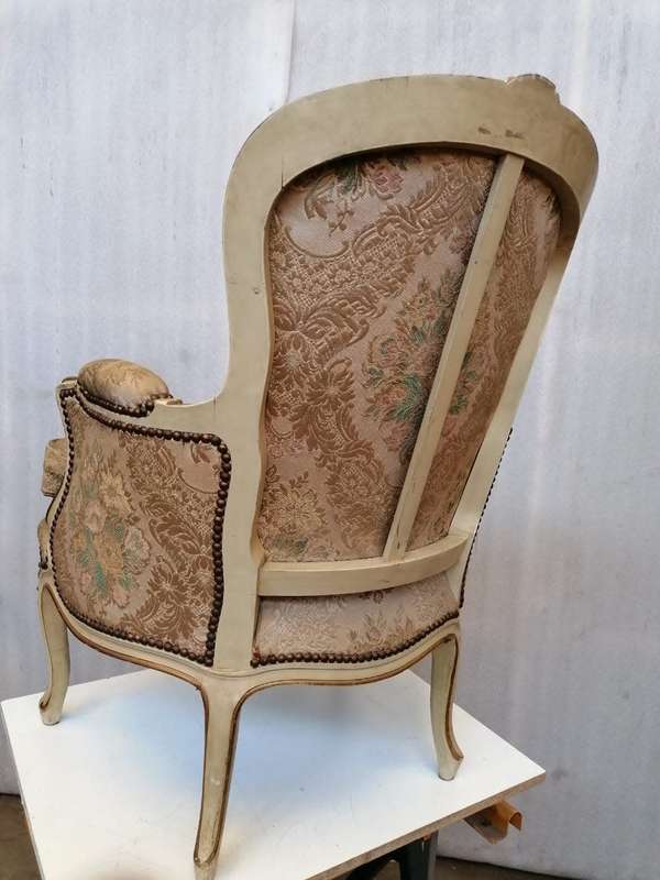 A  French Pair of Painted Louis XV style and Gold leafed Bergere Chairs