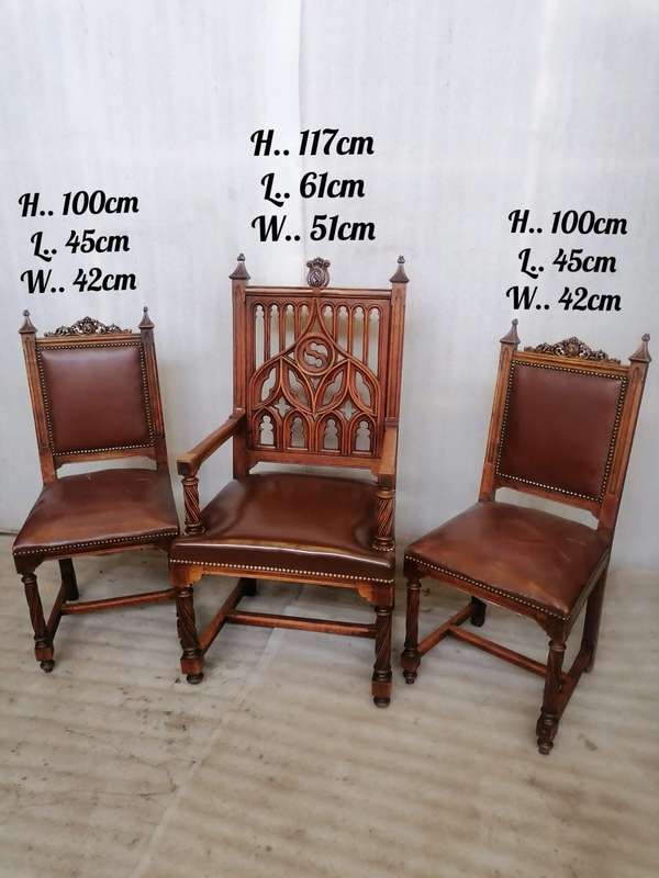 Unique Set of  19th Century  Walnut Gothic chairs