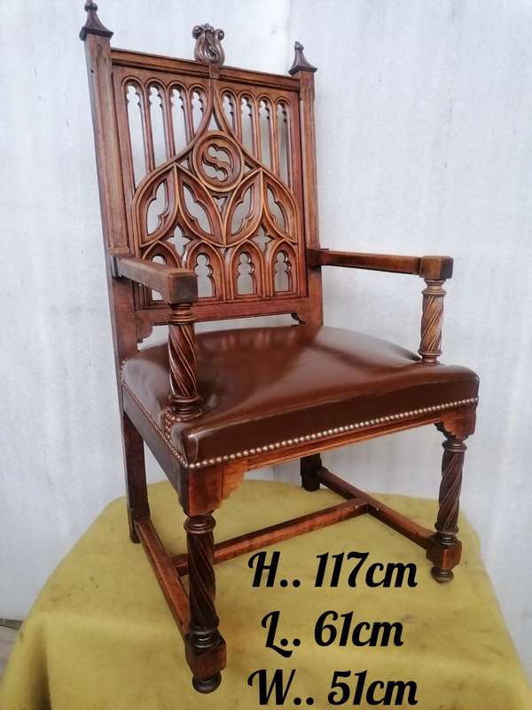Unique Set of  19th Century  Walnut Gothic chairs