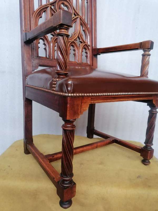 Unique Set of  19th Century  Walnut Gothic chairs