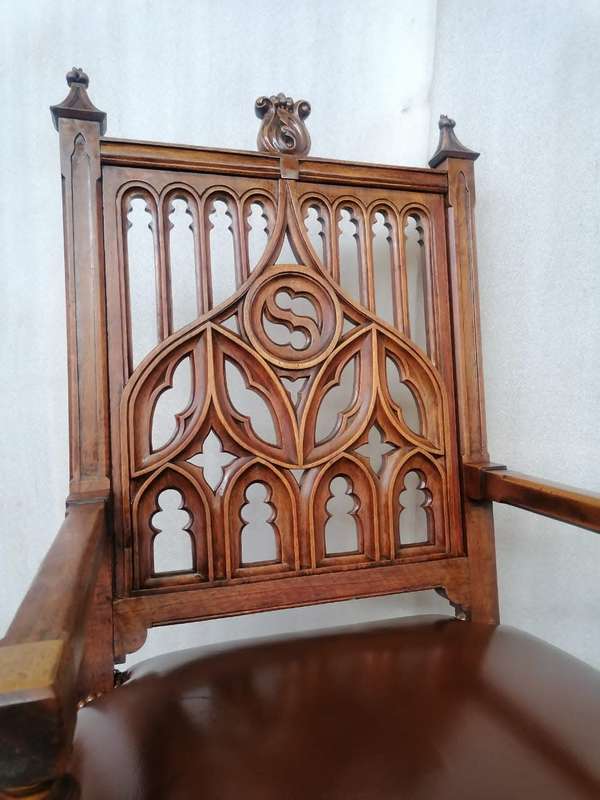 Unique Set of  19th Century  Walnut Gothic chairs