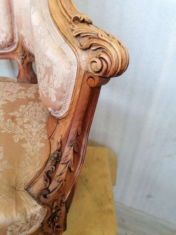 Pair Walnut French Bergere`s with high quality carve work