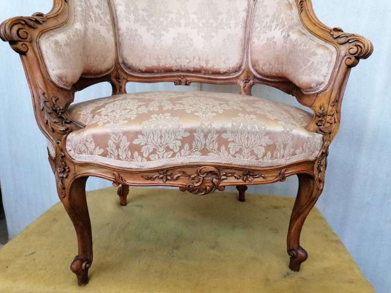 Pair Walnut French Bergere`s with high quality carve work