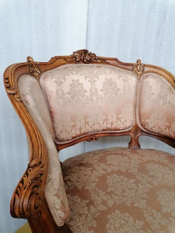 Pair Walnut French Bergere`s with high quality carve work