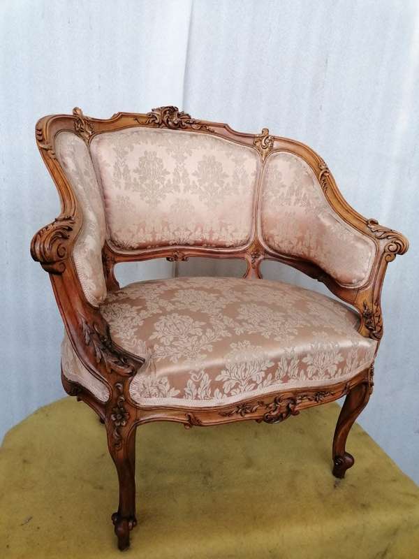 Pair Walnut French Bergere`s with high quality carve work