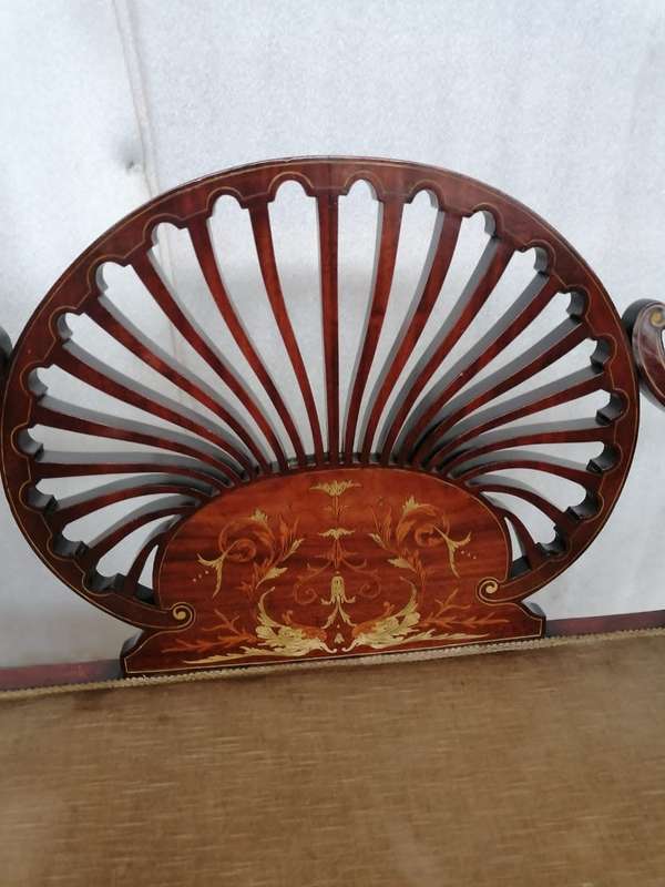 Edwardian Mahogany Bone Inlay  window couch