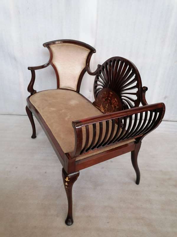 Edwardian Mahogany Bone Inlay  window couch
