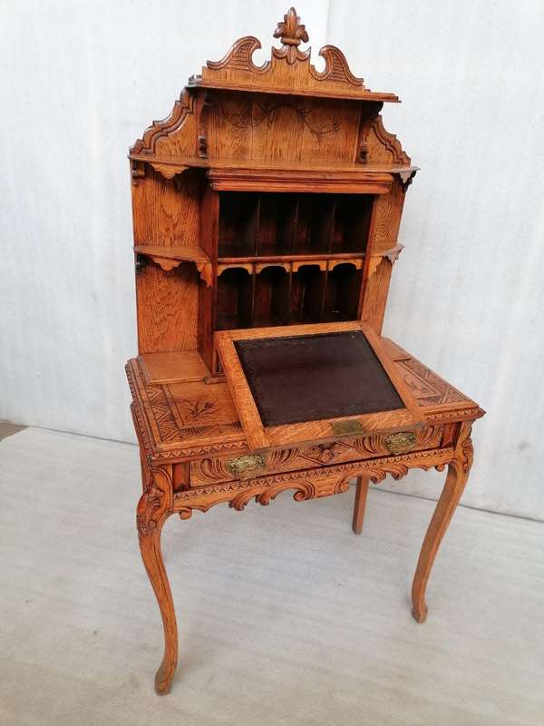 19th Century Flemish carved oak writing desk