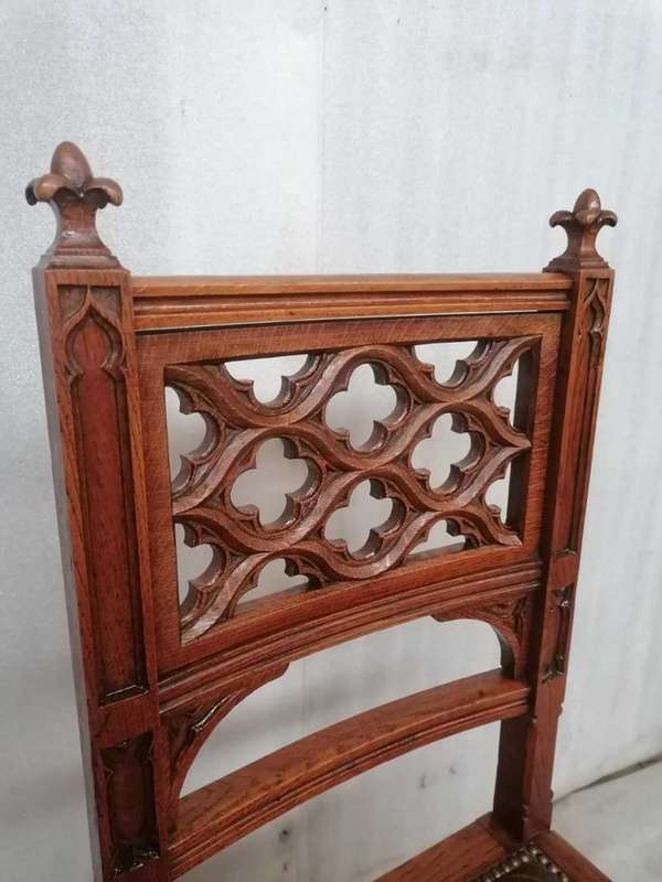 8 Oak Gothic style chairs