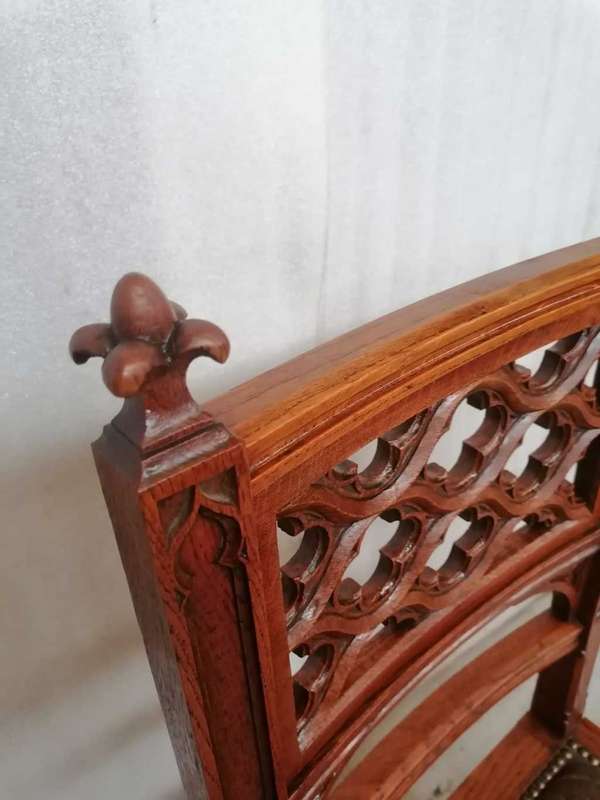8 Oak Gothic style chairs